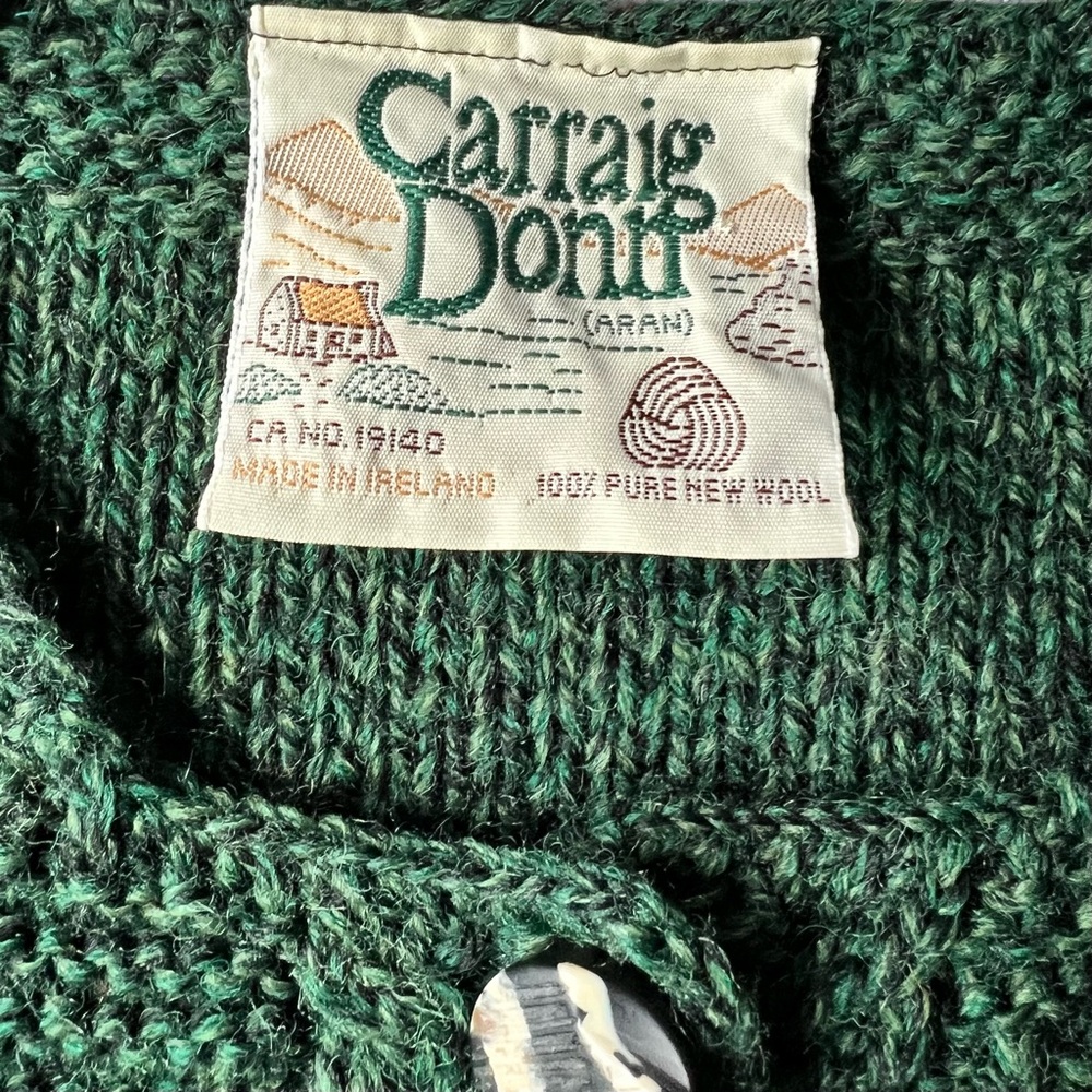 Vintage 100% Wool Cardigan, Made in Ireland, Deep Emerald Green, Sz - L - Picture 8 of 12